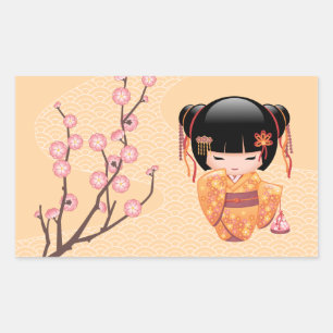 Ume Kokeshi Doll - Japanse peach Geisha Girl Rechthoekige Sticker