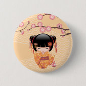Ume Kokeshi Doll - Japanse peach Geisha Girl Ronde Button 5,7 Cm (Voorkant)