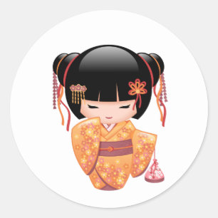 Ume Kokeshi Doll - Japanse peach Geisha Girl Ronde Sticker