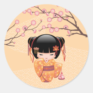 Ume Kokeshi Doll - Japanse peach Geisha Girl Ronde Sticker