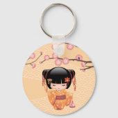 Ume Kokeshi Doll - Japanse peach Geisha Girl Sleutelhanger (Voorkant)