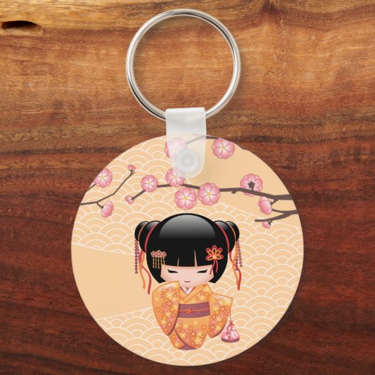 Ume Kokeshi Doll - Japanse peach Geisha Girl Sleutelhanger (Achterkant)