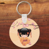 Ume Kokeshi Doll - Japanse peach Geisha Girl Sleutelhanger (Voorkant)