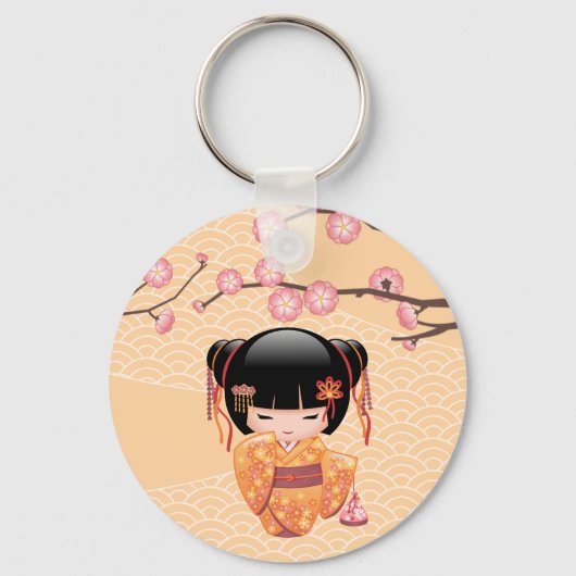 Ume Kokeshi Doll - Japanse peach Geisha Girl Sleutelhanger (Achterkant)