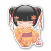 Ume Kokeshi Doll - Japanse peach Geisha Girl Sticker (Voorkant)