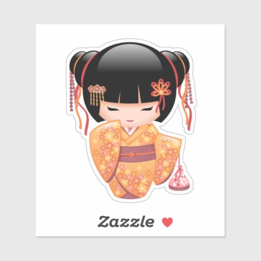 Ume Kokeshi Doll - Japanse peach Geisha Girl Sticker (Vel)