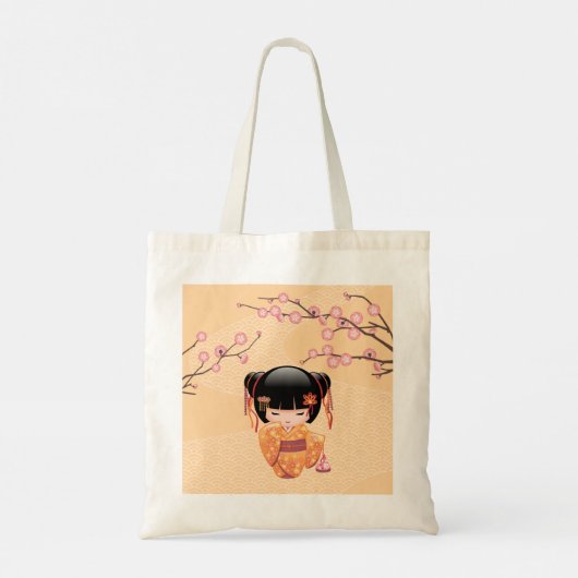Ume Kokeshi Doll - Japanse peach Geisha Girl Tote Bag (Achterkant)