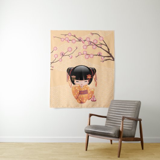Ume Kokeshi Doll - Japanse peach Geisha Girl Wandkleed (In situ)