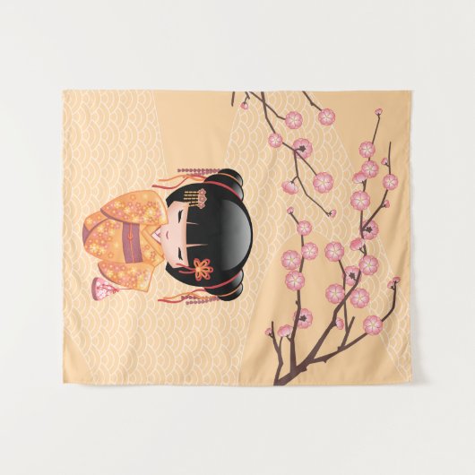 Ume Kokeshi Doll - Japanse peach Geisha Girl Wandkleed (Voorkant (horizontaal))