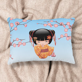Ume Kokeshi Pop - Japanse Geisha Meisje Blauw Accent Kussen