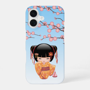 Ume Kokeshi Pop - Japanse Geisha Meisje Blauw iPhone 16 Hoesje