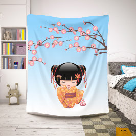 Ume Kokeshi Pop - Japanse Geisha Meisje Blauw Sherpa Deken