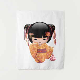 Ume Kokeshi Pop - Japanse Perzik Geisha Meisje Wandkleed