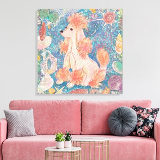 "Umi Poodle" Pink Poodle & Seashell Dream Canvas A (Insitu (Woonkamer))