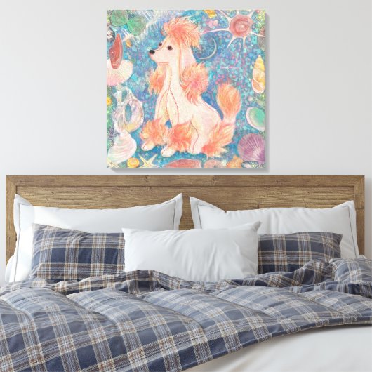 "Umi Poodle" Pink Poodle & Seashell Dream Canvas A Afdruk (Insitu (Slaapkamer))
