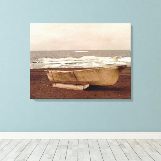 Umiak, Walrus Skin Whalers Boat Pt. Barrow Alaska Canvas Afdruk (Insitu (Houten vloer))