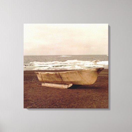 Umiak, Walrus Skin Whalers Boat Pt. Barrow Quad Canvas Afdruk (Voorkant)