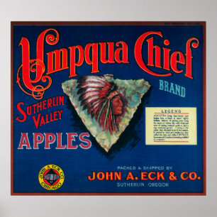 Umpqua Chief Apple Crate LabelSutherlin, OF Poster