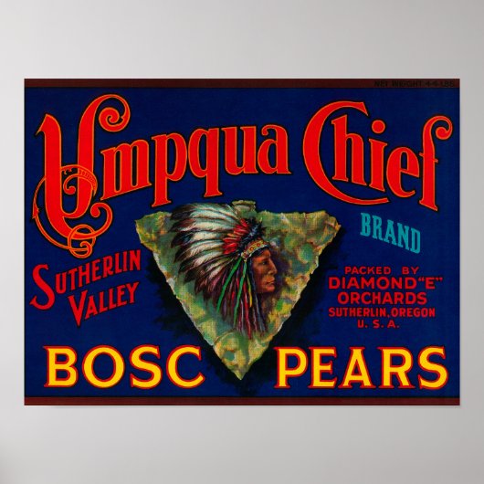 Umpqua Chief Pear Crate LabelSutherlin, OF Poster (Voorkant)
