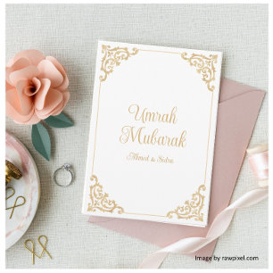Umrah Mubarak Witte Barokke Gouden Ouderwetse Wens Kaart