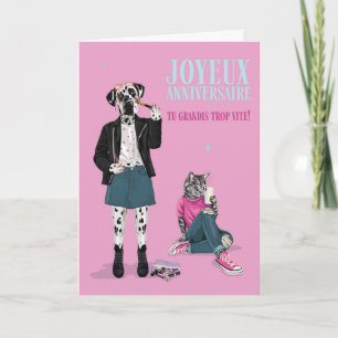 Un dalmatien et un chat à la mode grandissent vite kaart