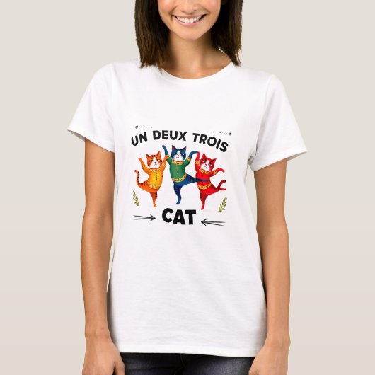 Un Deux Trois Cat Art T-shirt voor dames (Voorkant)