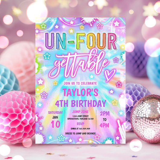 Un-Four-Gettable Neon Glow 4e verjaardagsfeest Kaart