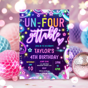 Un-Four-Gettable Neon Glow 4e verjaardagsfeest Kaart