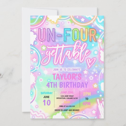 Un-Four-Gettable Neon Glow 4e verjaardagsfeest Kaart (Voorkant)