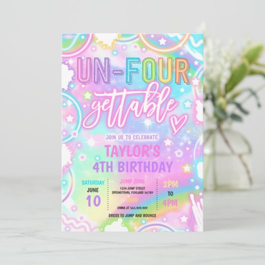 Un-Four-Gettable Neon Glow 4e verjaardagsfeest Kaart (Staand voorkant)