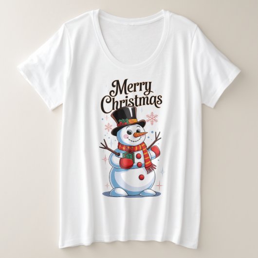 Un Noël enchanté : un bonhomme de neige souriant  Grote Maat T-shirt (Design voorkant)