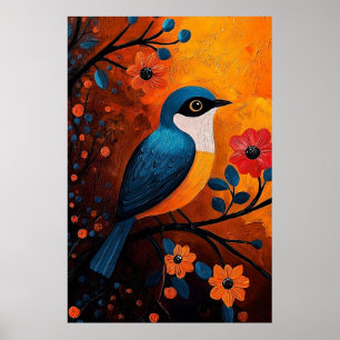 Un Solo Pájaro – Levendige vogel- en bloemkunst Poster