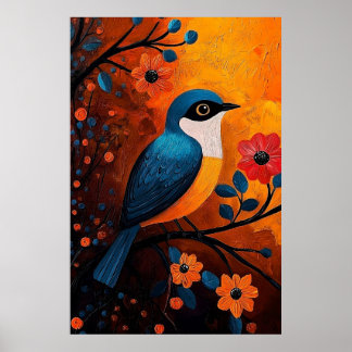 Un Solo Pájaro – Levendige vogel- en bloemkunst Poster