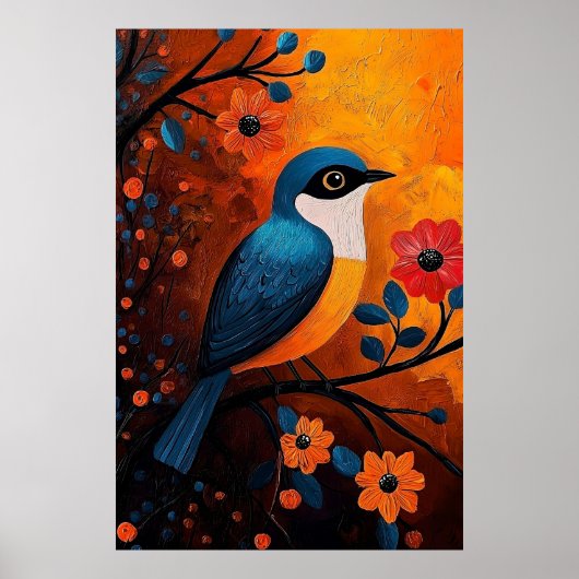 Un Solo Pájaro – Levendige vogel- en bloemkunst Poster (Voorkant)
