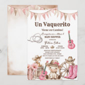 Un Vaquerito Viene en Camino Girl Baby Shower Kaart (Voorkant / Achterkant)