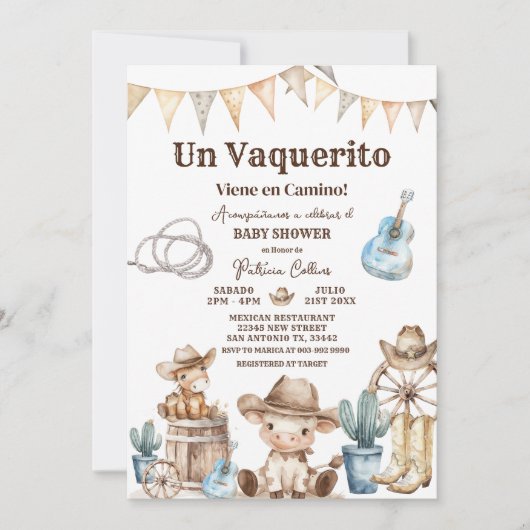 Un Vaquerito Viene en Camino Spaans Baby shower Kaart (Voorkant)