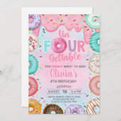 Un-vier-gettable donuts meisje 4e verjaardag uitno kaart (Voorkant / Achterkant)