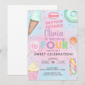 Un-vier-gettable meisje 4e verjaardag uitnodiging. kaart (Voorkant / Achterkant)