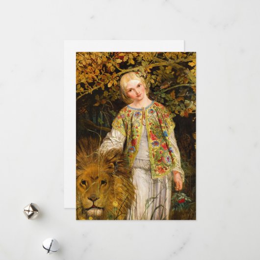Una en de leeuw, 1860, William Bell Scott Feestdagenkaart (Voorkant / Achterkant in situ)