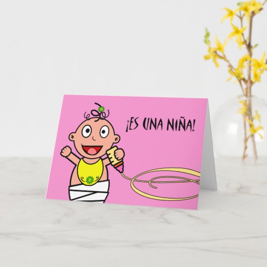 Una Niña van S! Gelukwensen op het Spaanse Meisje Kaart (Gele Bloem)