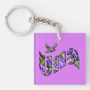 Una, Paarse Floral Damas Name, Logo Sleutelhanger