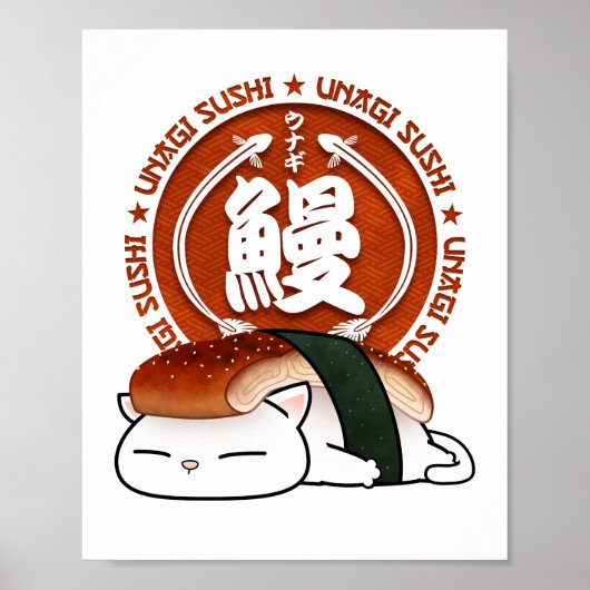 Unagi Eel Sushi Cat Poster (Voorkant)