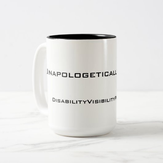 'Unapologetisch Gehandicapten' mok van 15 oz, wit (Voorkant links)