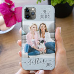 Unbiologisch Zuster Liefde Stoffig Blauw Aangepast Case-Mate iPhone Case<br><div class="desc">Vriendschap citaat op stoffige blauwe iPhone case met je eigen foto. De tekst luidt "onbiologische zusterliefde" en is geschreven in casual typografie met elegant handgeschreven schrift. De fotosjabloon is ingesteld voor u om uw eigen foto toe te voegen - een vierkant instagram-afbeelding zal perfect zitten, hoewel de meeste anderen ook...</div>