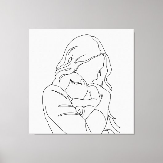 Unbreakable Bond - Moeder en kind Line Art Canvas Afdruk (Voorkant)