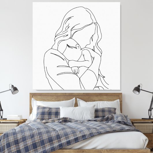 Unbreakable Bond - Moeder en kind Line Art Canvas Afdruk (Insitu (Slaapkamer))