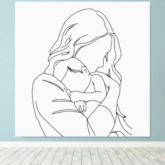Unbreakable Bond - Moeder en kind Line Art Canvas Afdruk (Insitu (Houten vloer))