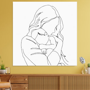 Unbreakable Bond - Moeder en kind Line Art Canvas Afdruk