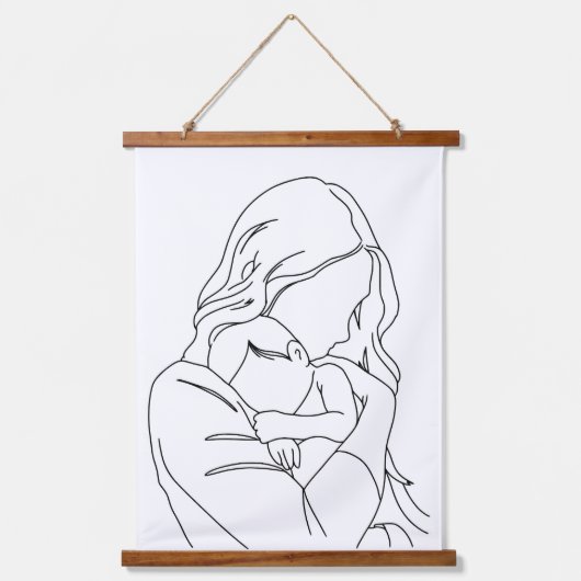 Unbreakable Bond - Moeder en kind Line Art Hangend Wandkleed (Voorkant)