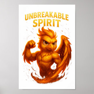 Unbreakable Spirit – Fiery Phoenix Cartoon PRINT! Poster